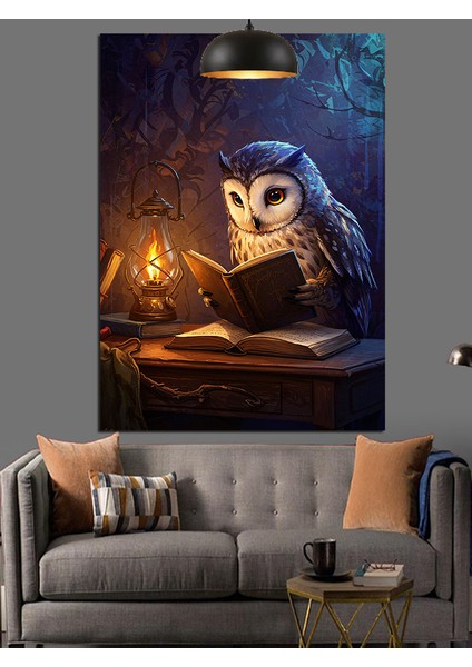 Kitap Okuyan Baykuş Dekoratif Kanvas - Mdf Ahşap Tablo fiyatları