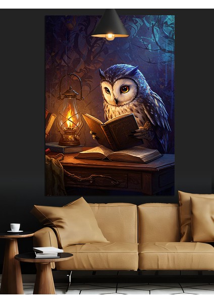 Kitap Okuyan Baykuş Dekoratif Kanvas - Mdf Ahşap Tablo fırsatları