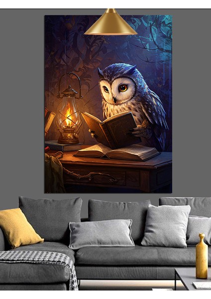Kitap Okuyan Baykuş Dekoratif Kanvas - Mdf Ahşap Tablo indirimleri