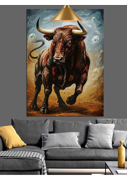 Kızgın Boğa Koşusu Dekoratif Kanvas - Mdf Ahşap Tablo fırsatları