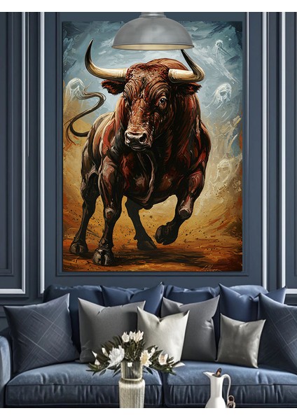 Kızgın Boğa Koşusu Dekoratif Kanvas - Mdf Ahşap Tablo indirimleri