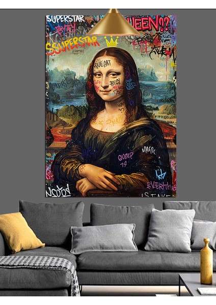 Graffiti Mona Lisa Dekoratif Kanvas - Mdf Ahşap Tablo