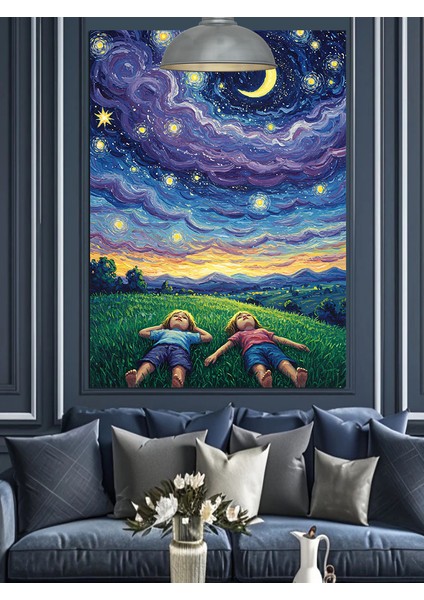 Yıldızlı Gökyüzü Çocuk Dekoratif Kanvas - Mdf Ahşap Tablo modelleri