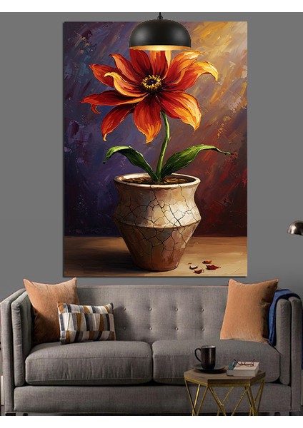 Saksıda Kırmızı Çiçek Dekoratif Kanvas - Mdf Ahşap Tablo fiyatları