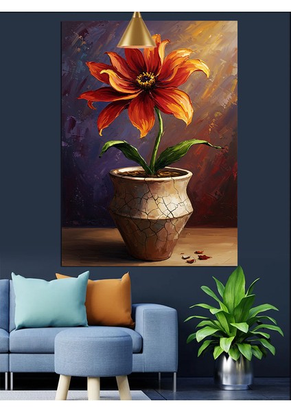 Saksıda Kırmızı Çiçek Dekoratif Kanvas - Mdf Ahşap Tablo modelleri