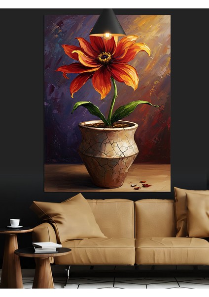 Saksıda Kırmızı Çiçek Dekoratif Kanvas - Mdf Ahşap Tablo fırsatları