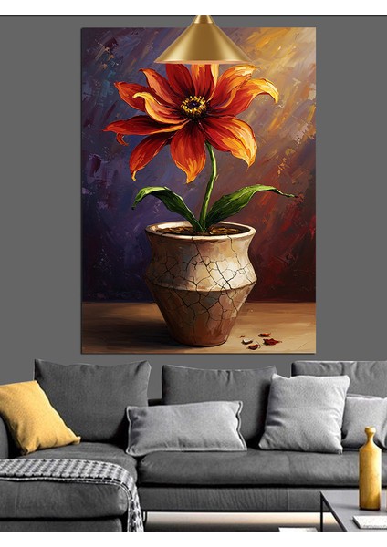 Saksıda Kırmızı Çiçek Dekoratif Kanvas - Mdf Ahşap Tablo indirimleri