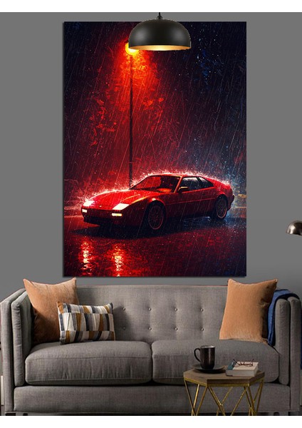 Yağmurda Kırmızı Araba Dekoratif Kanvas - Mdf Ahşap Tablo modelleri