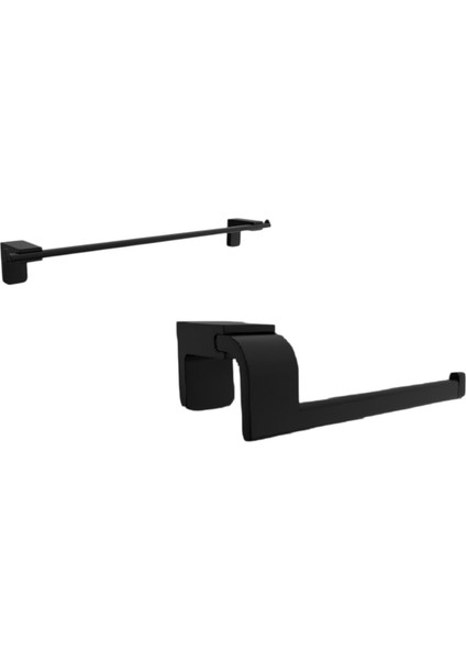 F1 Serisi Siyah Paslanmaz Uzun Havluluk ve Kağıtlık Banyo Seti
