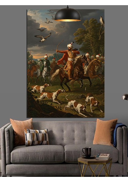 Osmanlı Avcılar ve Köpekler Dekoratif Kanvas - Mdf Ahşap Tablo
