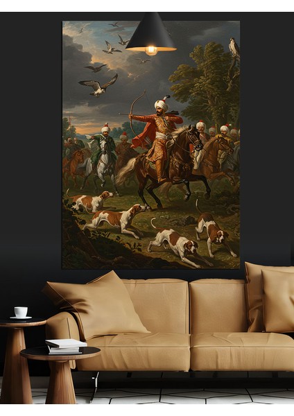Osmanlı Avcılar ve Köpekler Dekoratif Kanvas - Mdf Ahşap Tablo modelleri