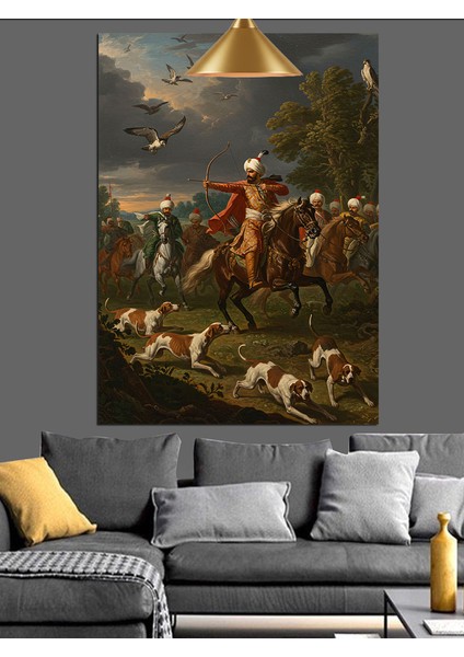 Osmanlı Avcılar ve Köpekler Dekoratif Kanvas - Mdf Ahşap Tablo fırsatları