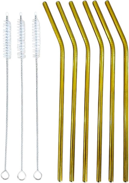 9 Parça Metal Pipet Paslanmaz Çelik Meşrubat Pipeti Çubuk Pipet Temizleme Fırçası