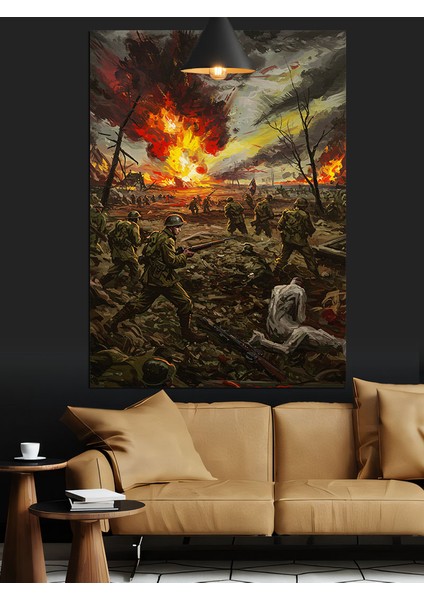 Savaş Alanı Patlama Dekoratif Kanvas - Mdf Ahşap Tablo