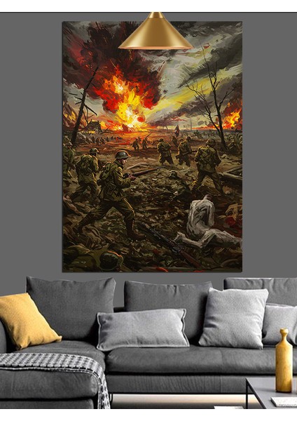 Savaş Alanı Patlama Dekoratif Kanvas - Mdf Ahşap Tablo fiyatları