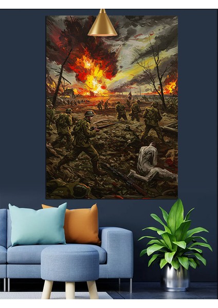 Savaş Alanı Patlama Dekoratif Kanvas - Mdf Ahşap Tablo indirimleri