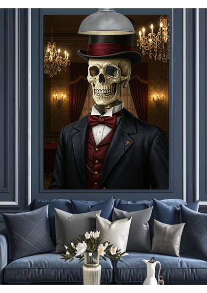 Şapkalı Iskelet Portre Dekoratif Kanvas - Mdf Ahşap Tablo fiyatları