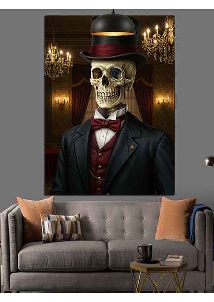 Şapkalı Iskelet Portre Dekoratif Kanvas - Mdf Ahşap Tablo modelleri