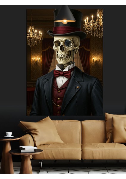 Şapkalı Iskelet Portre Dekoratif Kanvas - Mdf Ahşap Tablo indirimleri