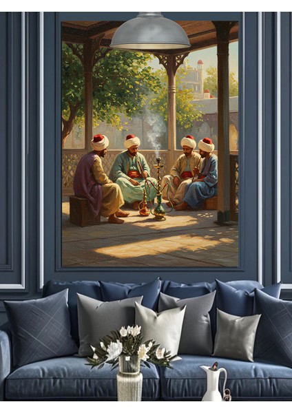 Osmanlı Bahçe Sohbet ve Nargile Dekoratif Kanvas - Mdf Ahşap Tablo fiyatları