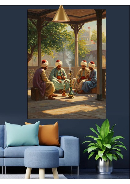 Osmanlı Bahçe Sohbet ve Nargile Dekoratif Kanvas - Mdf Ahşap Tablo fırsatları
