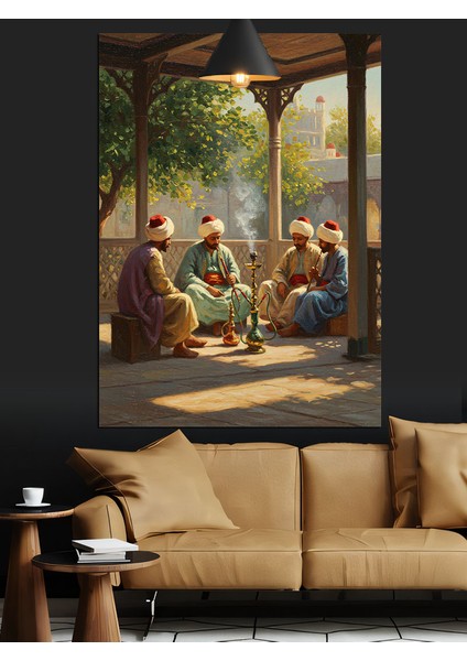 Osmanlı Bahçe Sohbet ve Nargile Dekoratif Kanvas - Mdf Ahşap Tablo indirimleri