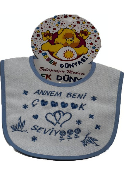 Annem/babam Beni Çok Seviyor Seviyor Erkek Figür Baskılı Mavi Bebek Önlüğü modelleri