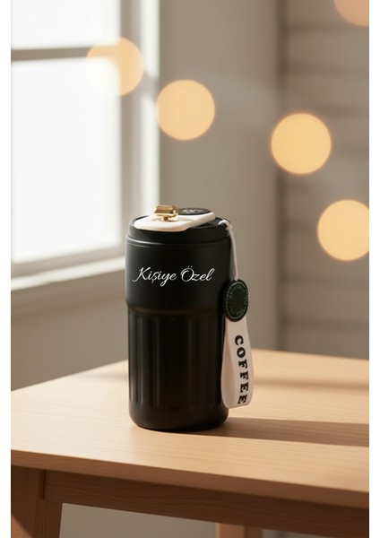 Kişiye Özel Dijital Isı Göstergeli Paslanmaz 304 Siyah Çelik Bardak Termos Mug Kupa 400ML fiyatları
