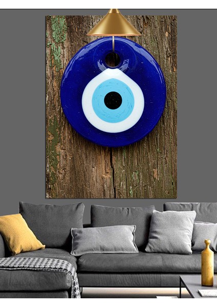 Tahta ve Nazar Boncuğu Dekoratif Kanvas - Mdf Ahşap Tablo