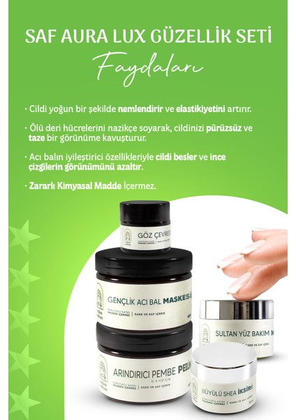 | Saf Aura Lux Güzellik Seti |Acı Bal Maskesi, Orijinal Shea Kremi, Nemlendirici Peeling %100 Bitkisel, Doğanın Saf Işıltısıyla Yenilen (6 Aylık Cilt Bakım Seti) fiyatları