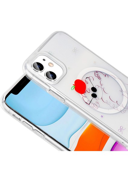 iPhone 11 Kılıf M-Safe Şarj Özellikli Şeffaf Zore Folk Sert Kapak - Kalp