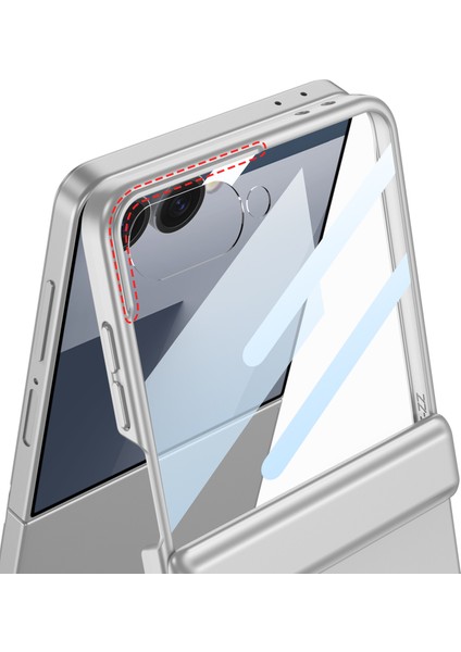 Galaxy Z Flip 7 Kılıf Zore Kıpta Standlı Kapak - Gümüş