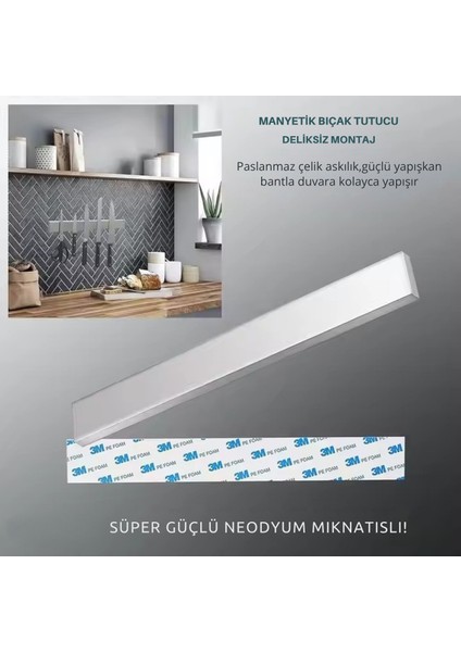Manyetik Bıçak Tutucu Paslanmaz Çelik Delme Yok 3m Bantlı Neodyum Mıknatıslı Mutfak Bıçak Rafı Organizer fırsatları