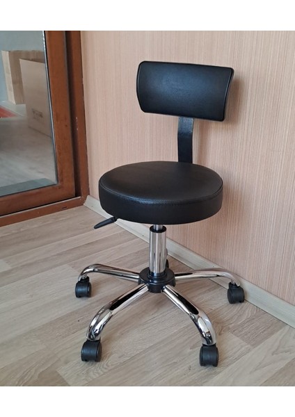 Ofis Kasiyer Taburesi Metal Ayak Tekerlekli Sırt Dayama Eczane Laboratuvar Büro Çalışma Koltuğu fırsatları