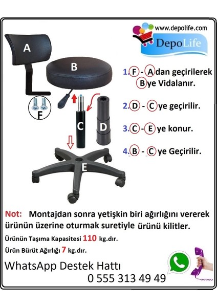 Ofis Kasiyer Taburesi Metal Ayak Tekerlekli Sırt Dayama Eczane Laboratuvar Büro Çalışma Koltuğu