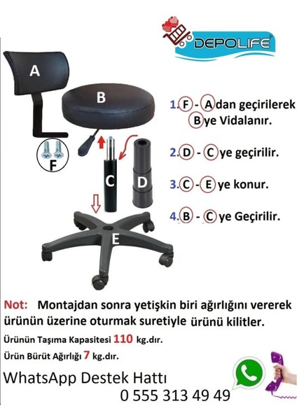 Ofis Laboratuvar Öğrenci Büro Taburesi Tekerlekli Sandalye Sırt Dayamalı Kasiyer Çalışma Koltuğu
