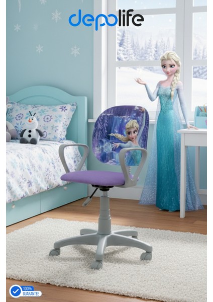 Çocuk Odası Sandalyesi Ders Çalışma Ofis Koltuğu Öğrenci Sandalye Beyaz Tekerli Yükseklik Ayarlı