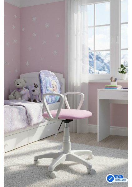 Çocuk Odası Sandalyesi Ders Çalışma Ofis Koltuğu Öğrenci Sandalye Beyaz Tekerli Yükseklik Ayarlı