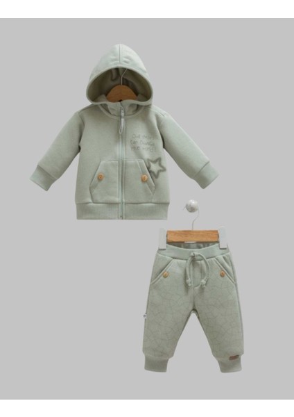 %100 Pamuk 3 Ip Şardonlu Kapüşonlu Erkek Bebek Takımı Kışlık Kalın Takım