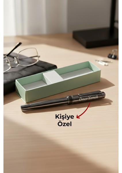 Kişiye Özel Isim Baskılı Füme Tükenmez Kalem Prestij Lüx Kutulu Roller Kalem Imza Kalemi