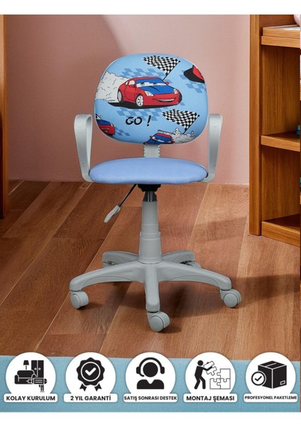 Çocuk Odası Ders Çalışma Ofis Koltuğu Öğrenci Sandalyesi Araba Desen Beyaz Tekerli Yükseklik Ayarı modelleri
