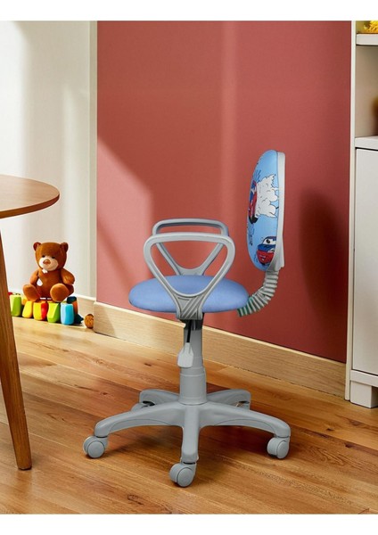 Çocuk Odası Ders Çalışma Ofis Koltuğu Öğrenci Sandalyesi Araba Desen Beyaz Tekerli Yükseklik Ayarı fırsatları