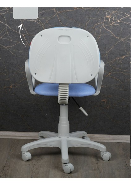 Çocuk Odası Ders Çalışma Ofis Koltuğu Öğrenci Sandalyesi Araba Desen Beyaz Tekerli Yükseklik Ayarı