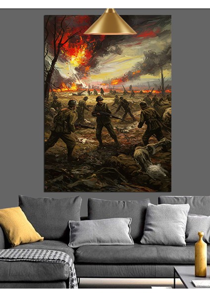 Savaş Alanı Askerler Dekoratif Kanvas - Mdf Ahşap Tablo