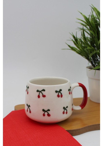 El Yapımı Kiraz Seramik Kupa Fincan