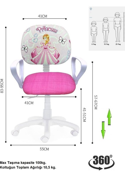 Çocuk Odası Ders Çalışma Ofis Koltuğu Öğrenci Sandalyesi Araba Prenses Tekerli Yükseklik Ayarı modelleri