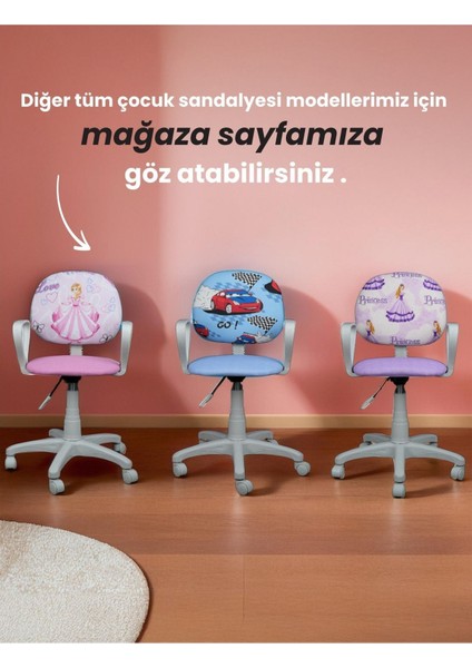 Çocuk Odası Ders Çalışma Ofis Koltuğu Öğrenci Sandalyesi Araba Prenses Tekerli Yükseklik Ayarı