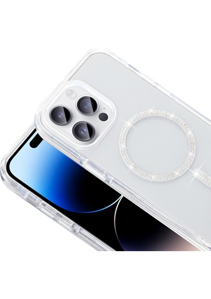 iPhone 14 Pro Max Kılıf Taşlı Tasarım M-Safe Şarj Özellikli Zore Koment Silikon Kapak - Gold modelleri