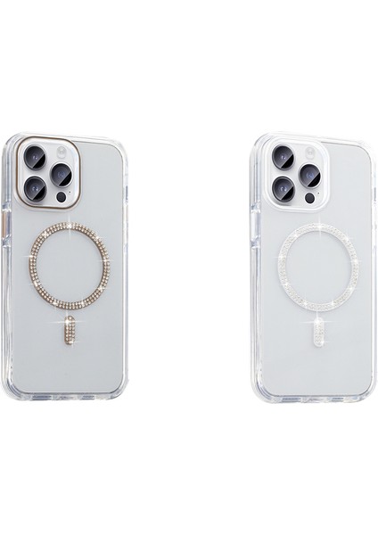iPhone 14 Pro Max Kılıf Taşlı Tasarım M-Safe Şarj Özellikli Zore Koment Silikon Kapak - Gold indirimleri