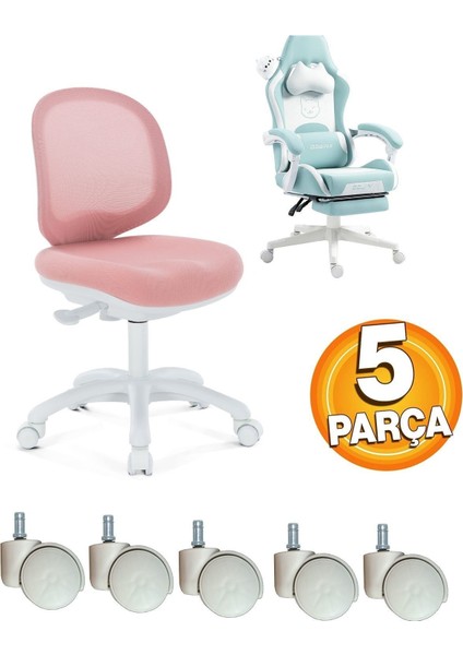 Ofis Müdür Çalışma Koltukları Için Sekmanlı Tekerlek Seti 5li Set Üniversal Krem Beyaz Açık Gri